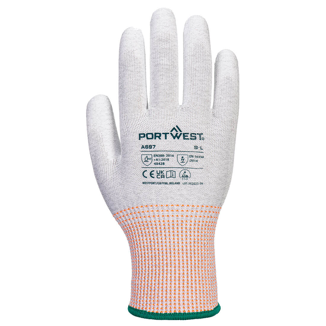 A697 - LR13 ESD PU Palm Glove (Pk12) Grey/White | ESD Protection Product on Jaywab Solutions